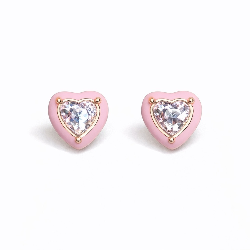 Heart-Shaped Pink and Gold Stud Earrings